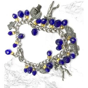 Ann Peden Charm Bracelet Sports Team Spirit Cheer Blue Yellow‎ School Colors